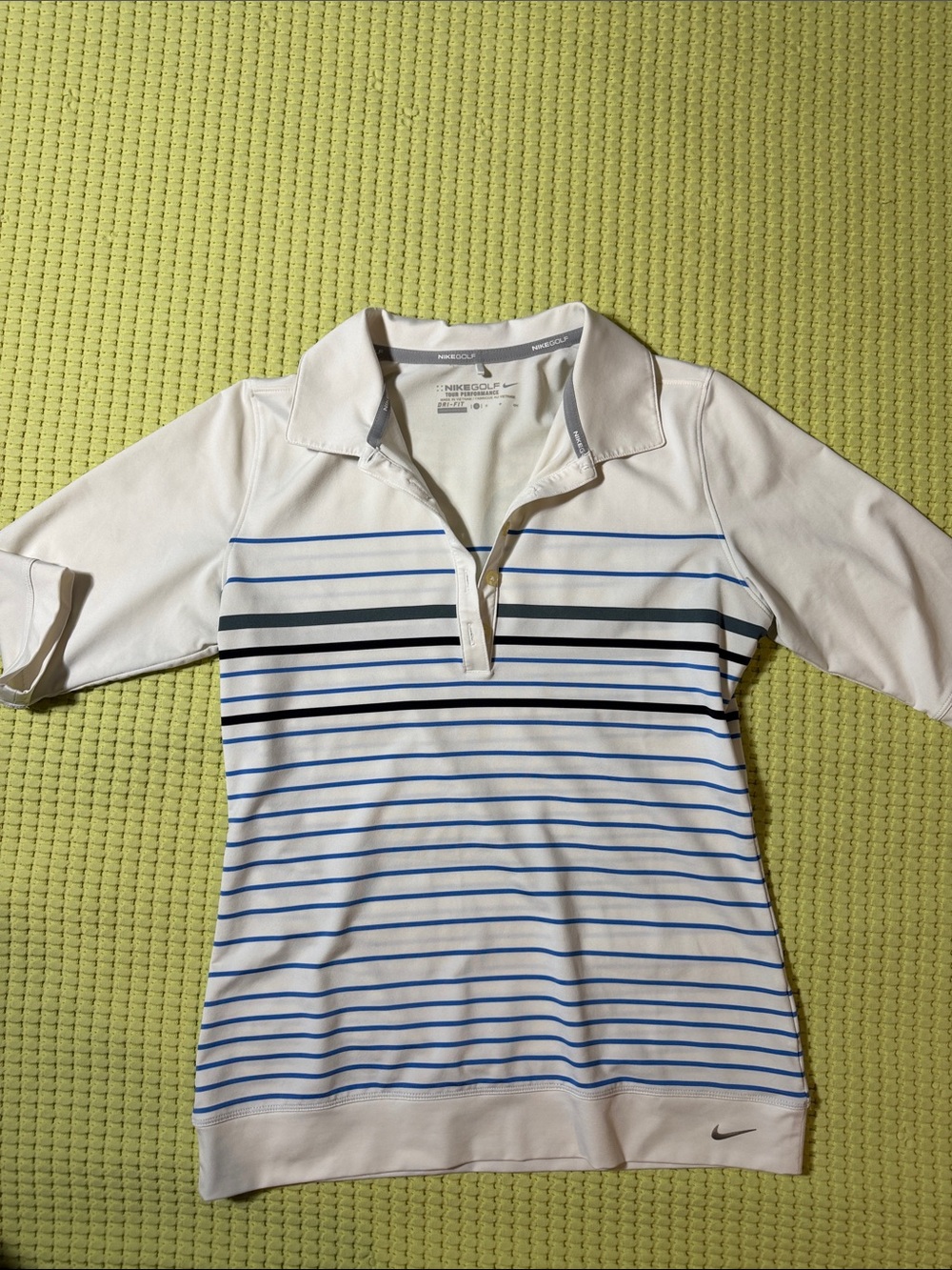 Nike White Polo with Blue and Black Striped Design